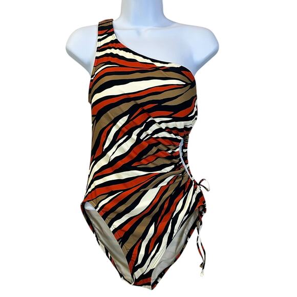 Michael Kors One-Shoulder Cutout One Piece Swimsuit Terracotta Women's 10 NWT - Picture 3 of 9